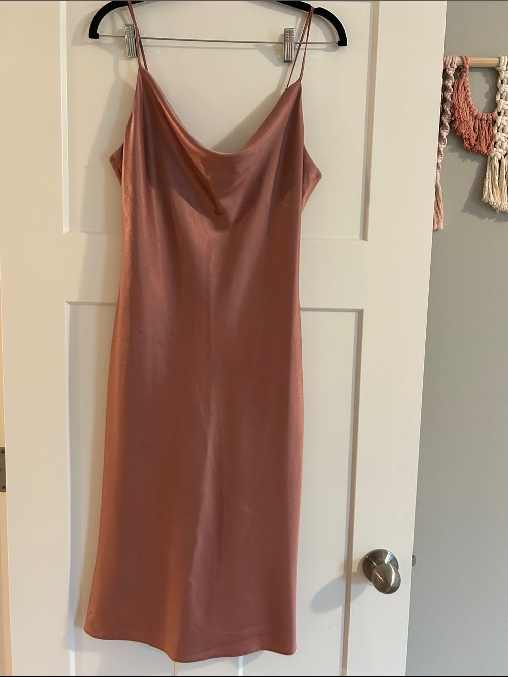 River Island Dusty Rose Slip Midi Dress with Cowl Neck